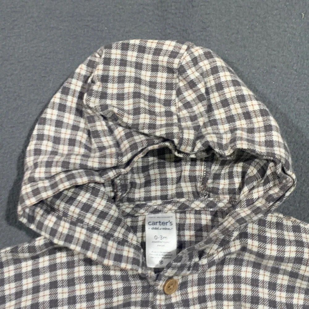 Carters Child of Mine Baby Boy 0-3M Plaid Hooded Shirt and Corduroy‎ Pants Set